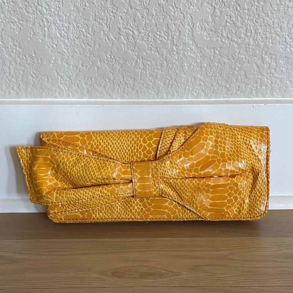 Nine West Mustard Snakeskin Clutch
